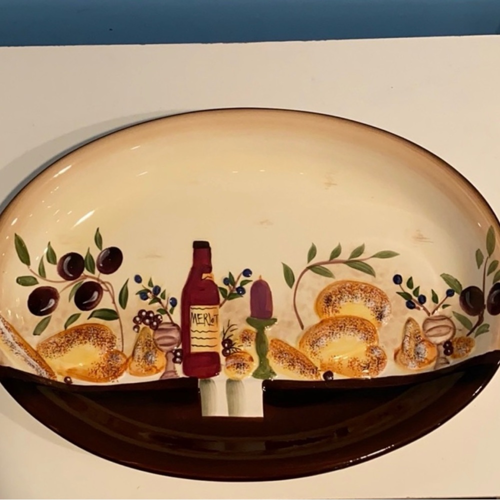 Casa Lorren Hand-Painted Ceramic Serving Platter with Vineyard  Motif
